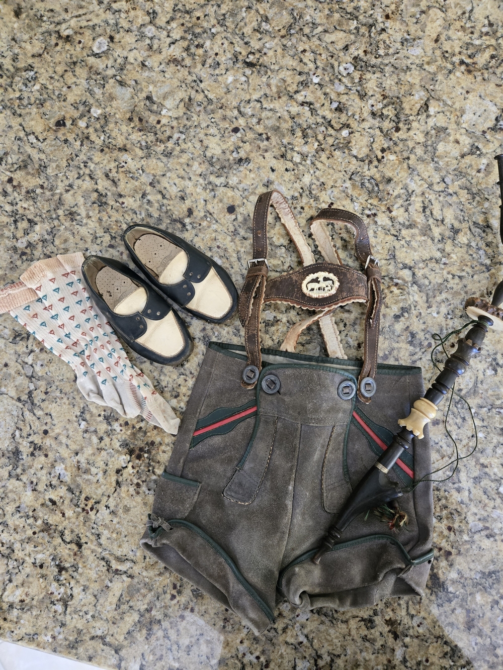Kids Brown Suede Lederhosen Shorts with Suspenders - Brown - Picture 7 of 11